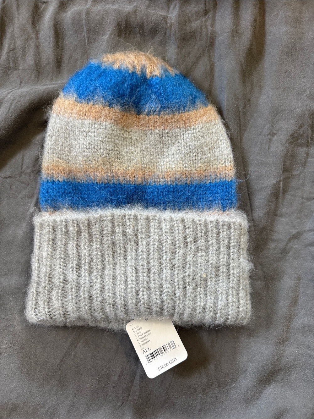 Free People Striped Knit Beanie - Blue & Cream & Tan